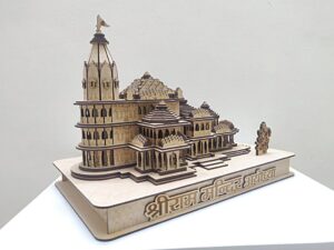 ✨ Divine Laser-Cut Ram Mandir – 12 x 7 Inch MDF Wooden Temple for Pooja
